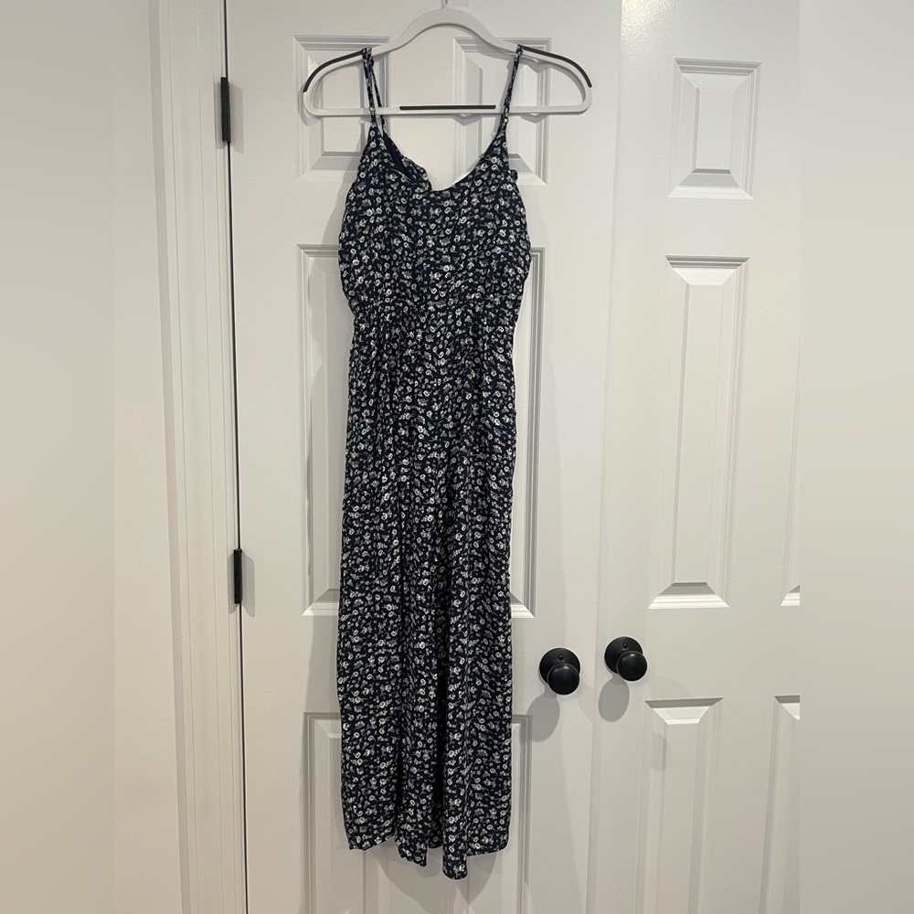 All in Favor Navy and White Floral Jumpsuit